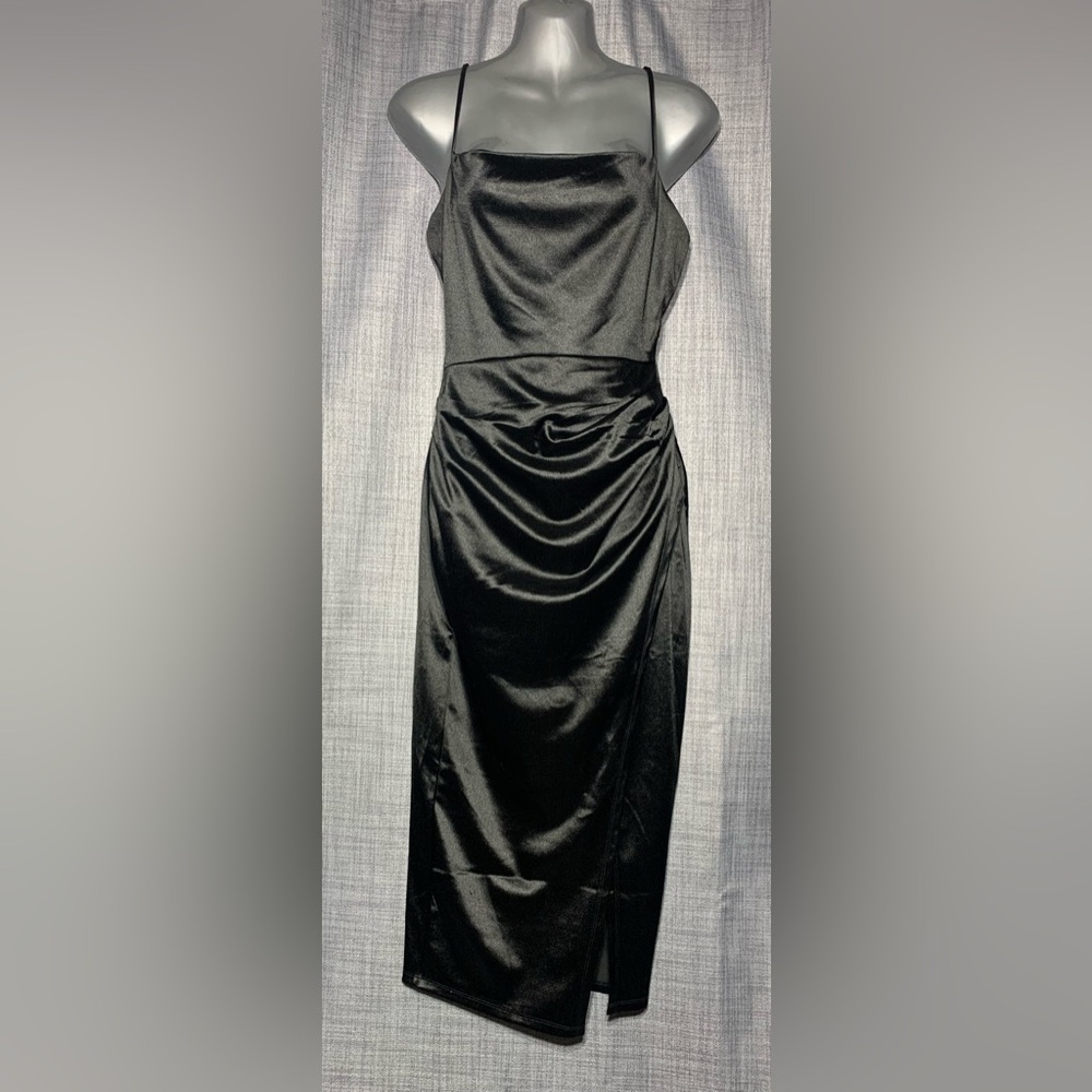 Windsor Black Satin Midi Formal Dress Size M